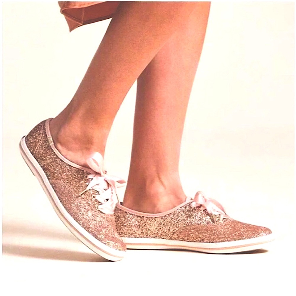 KATE SPADE x KEDS New York Glitter Sneakers Wedding Shoes Rose Gold Size 8 EUC